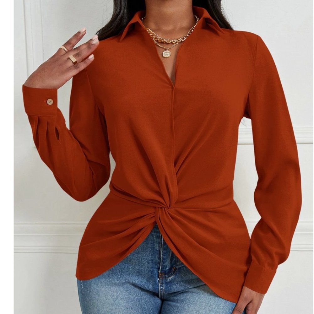 LAST ONE 🔥 Twist Front Asymmetrical Hem Blouse